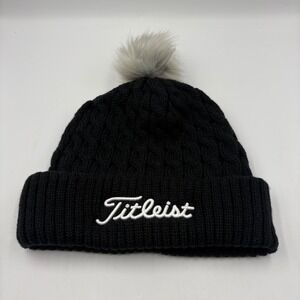 Titleist Black Cable Knit Beanie Pom Pom Golf Hat TH23WCKNP-01